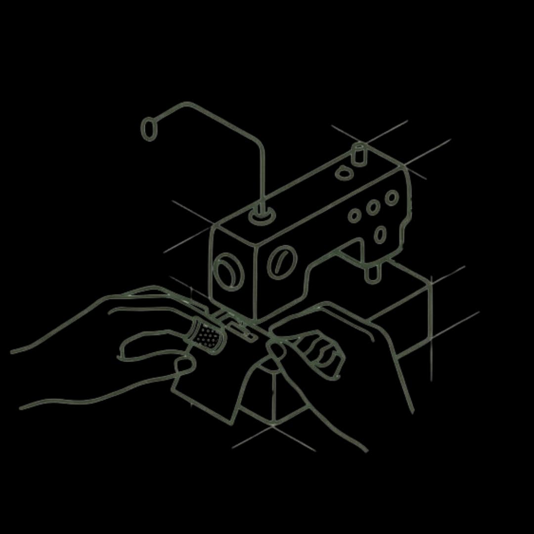 Hand and machine balance — artisanal stitching detail